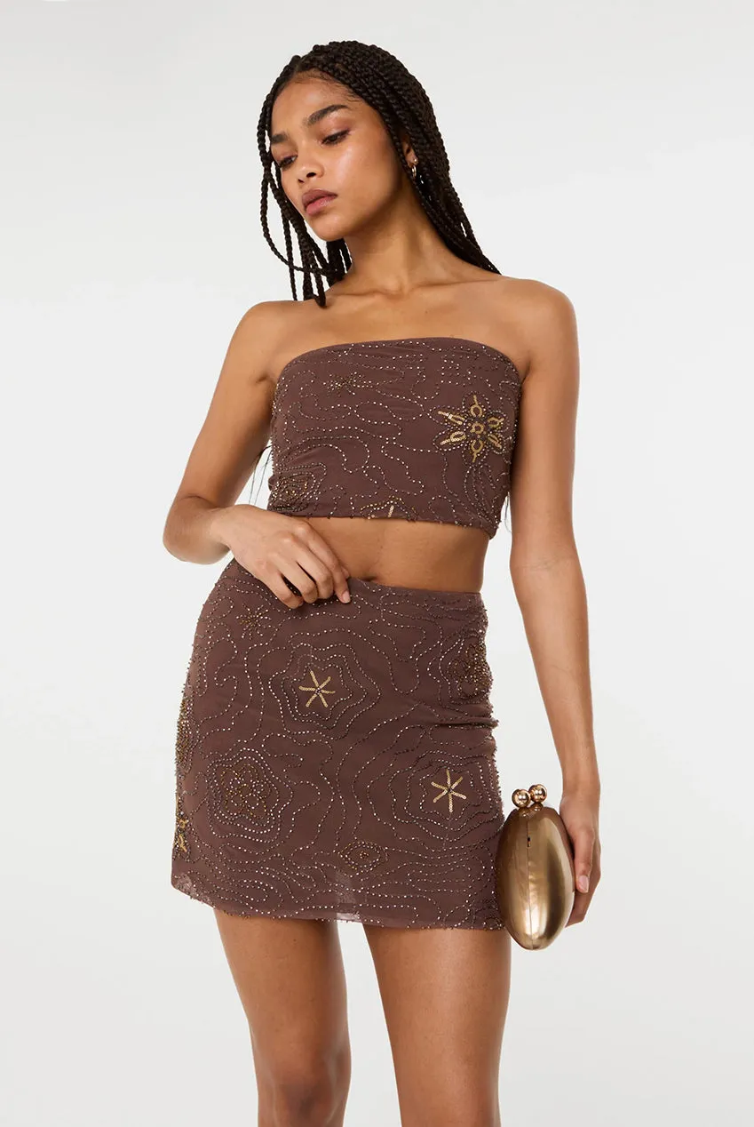 Pink Vanilla Sequin Embroidered top bandeau cioccolato paillettes