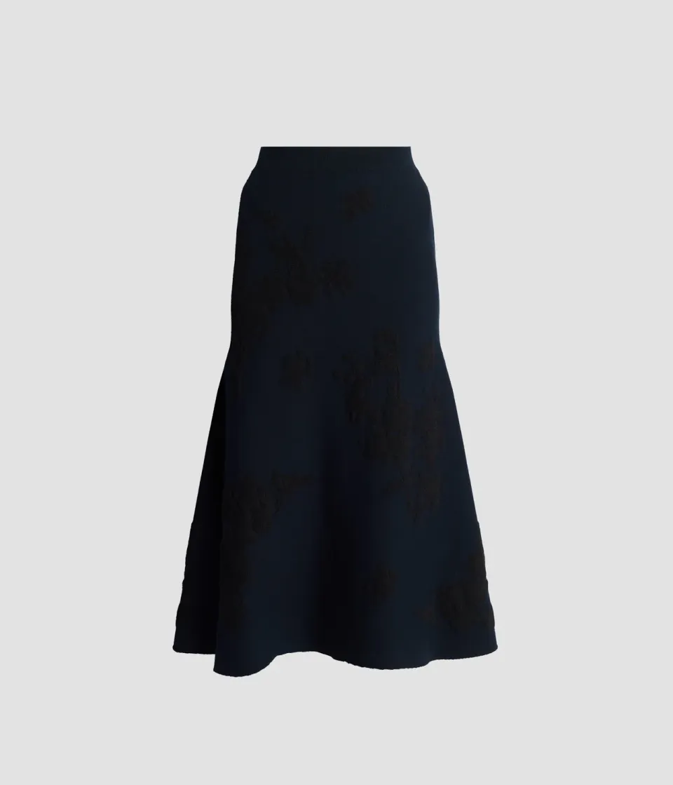 Erdem Gonna Midi Jacquard Blu Navy Fiori