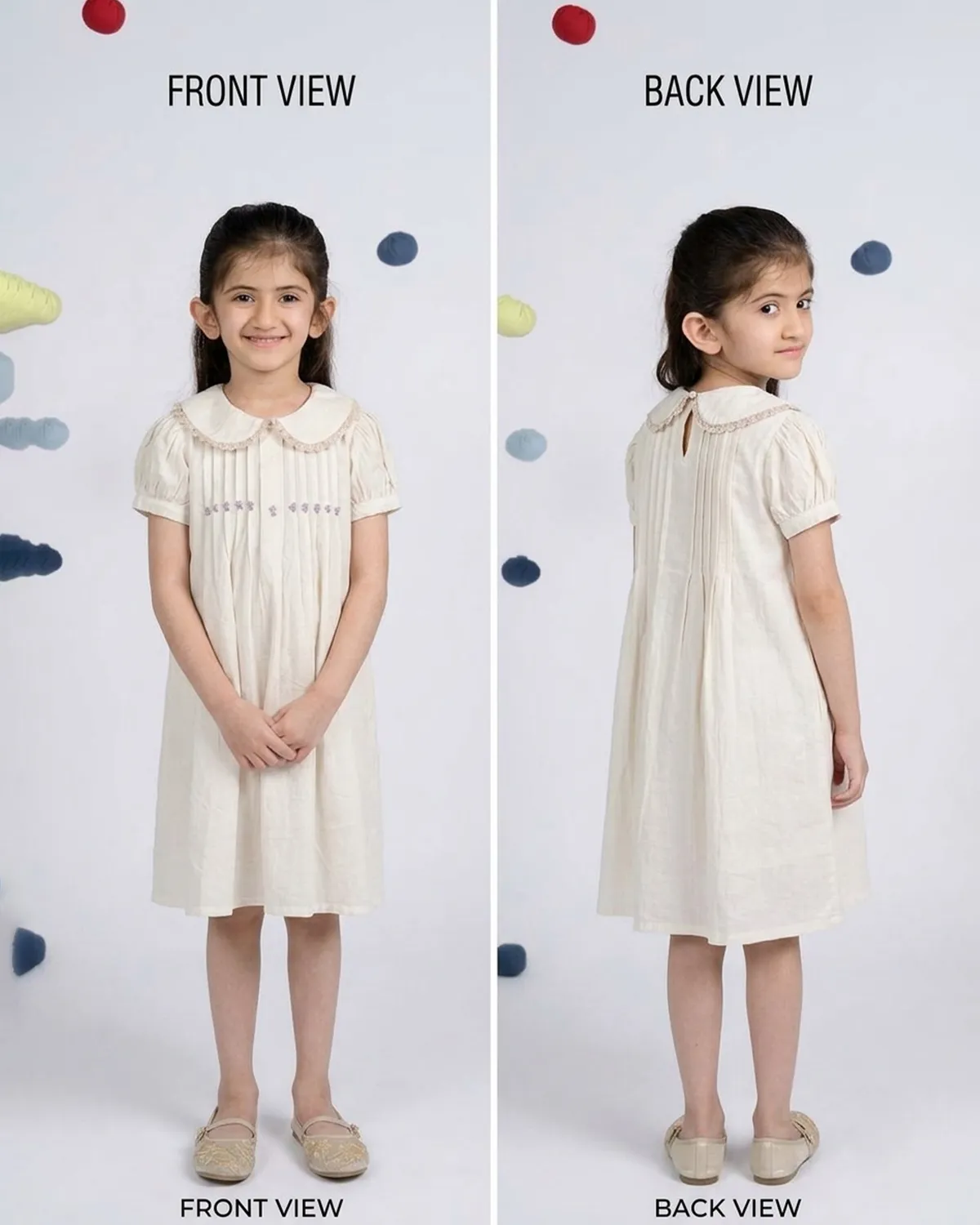 Our Dve Daisy abito bambina cotone beige pizzo
