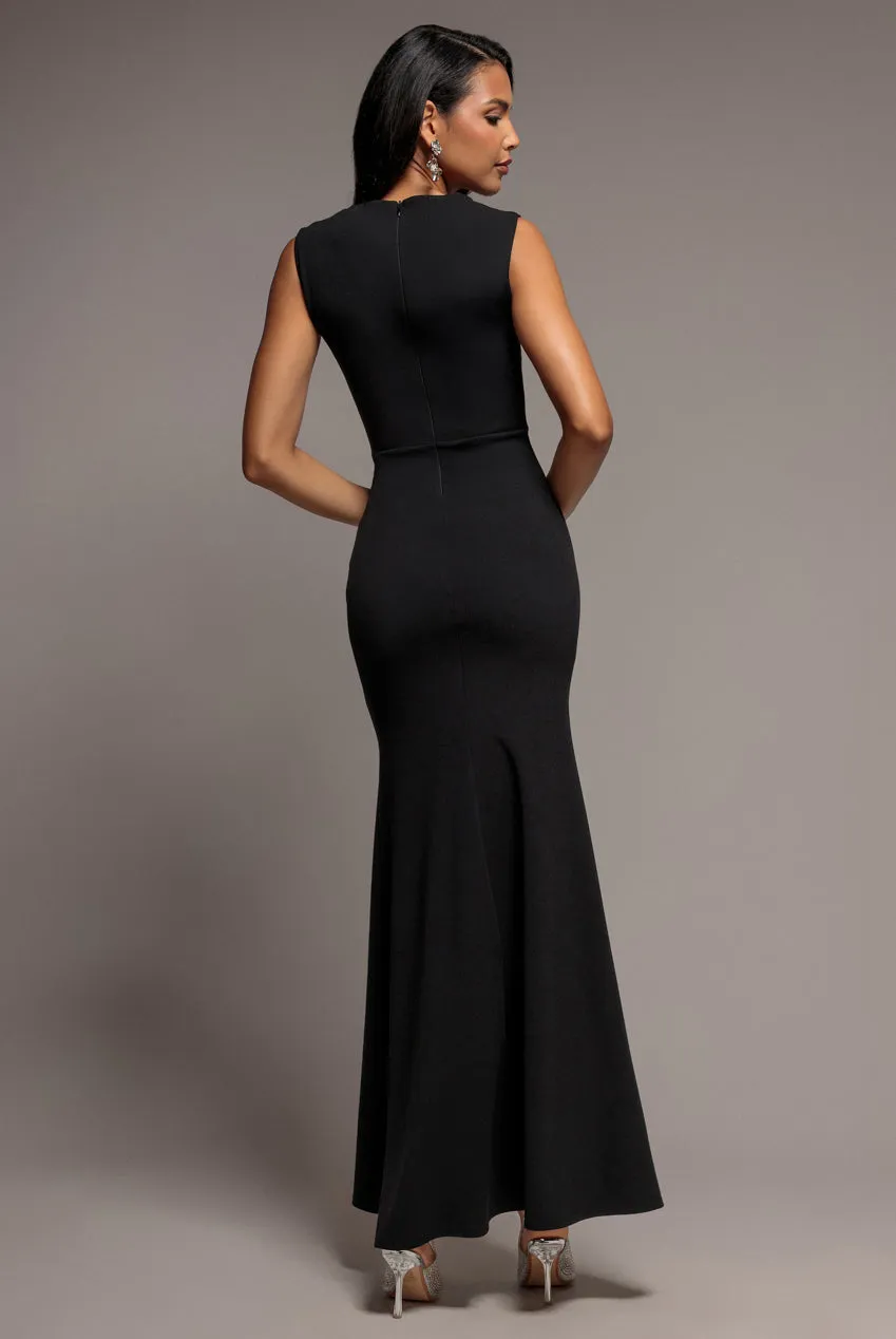 Goddiva abito nero scuba crepe lungo scollo quadrato