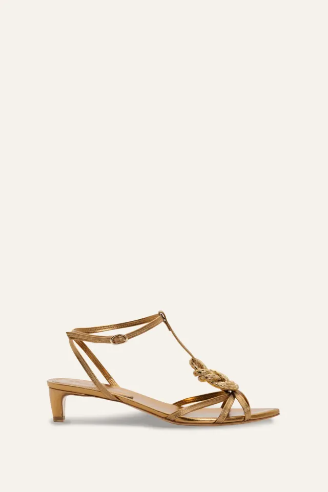 Johanna Ortiz Fermina Delhi Dunes sandali tacco oro nero pelle
