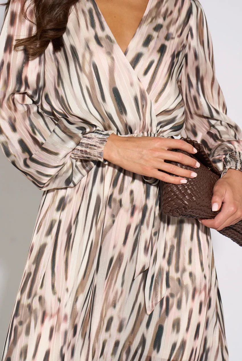Gini London Wrap abito midi avorio animalier lurex