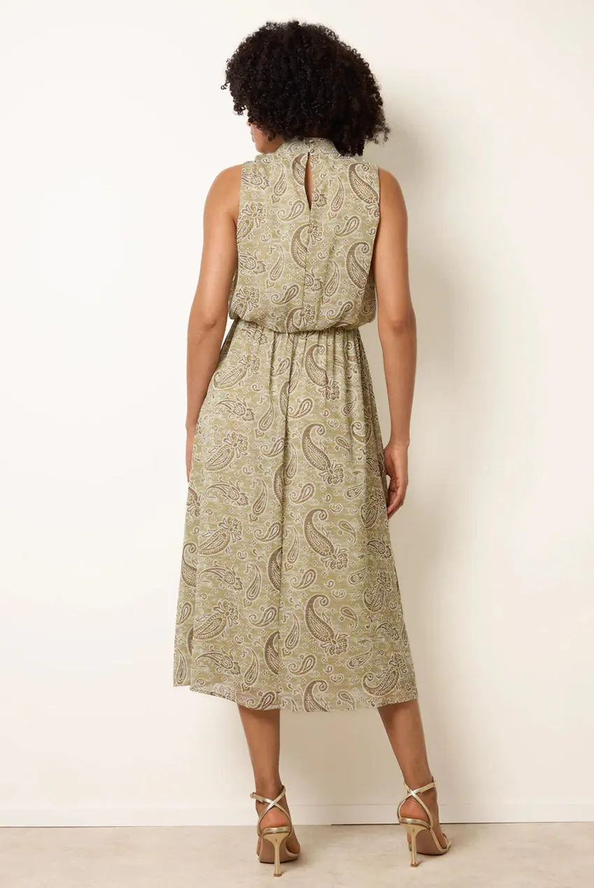 Blue Vanilla Paisley abito midi kaki collo alto fantasia