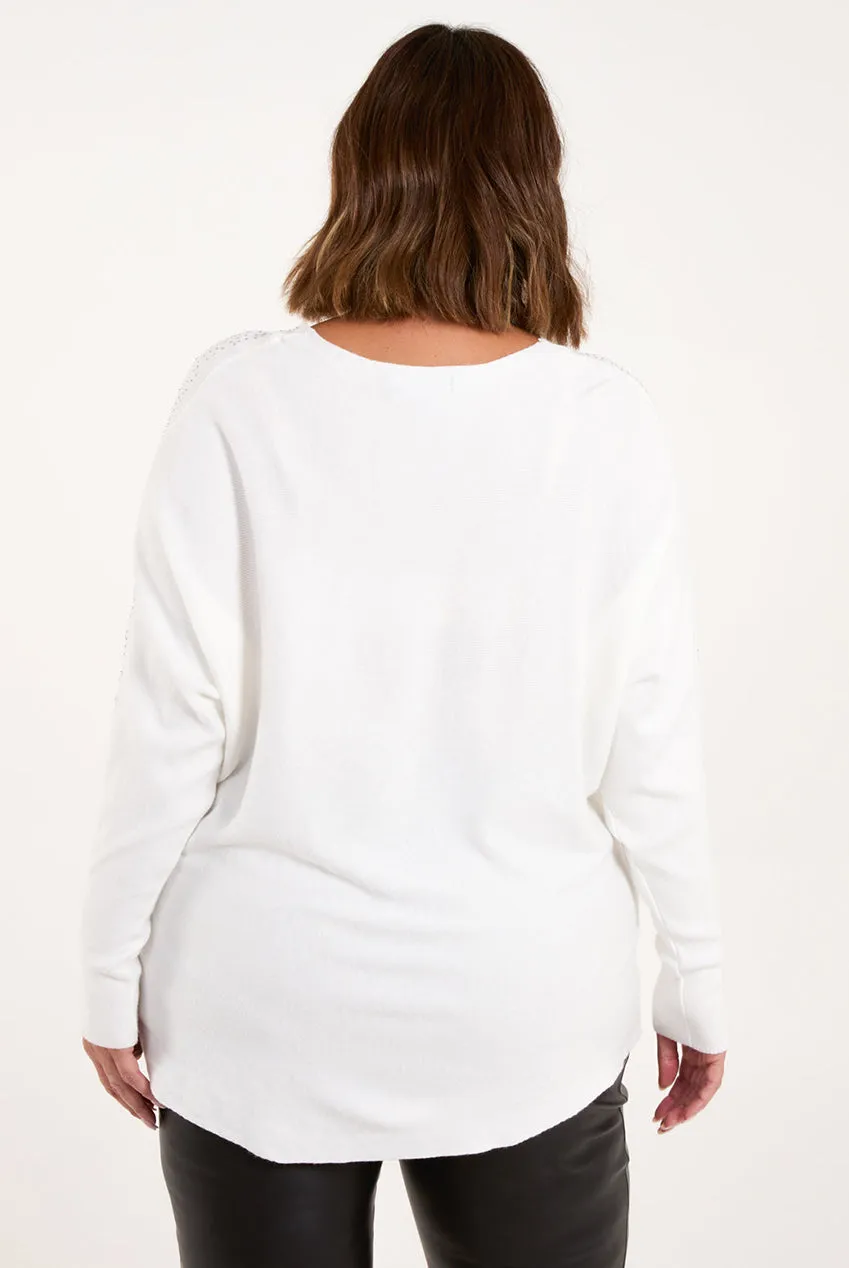 Blue Vanilla Curve maglione bianco 18/20 strass argento