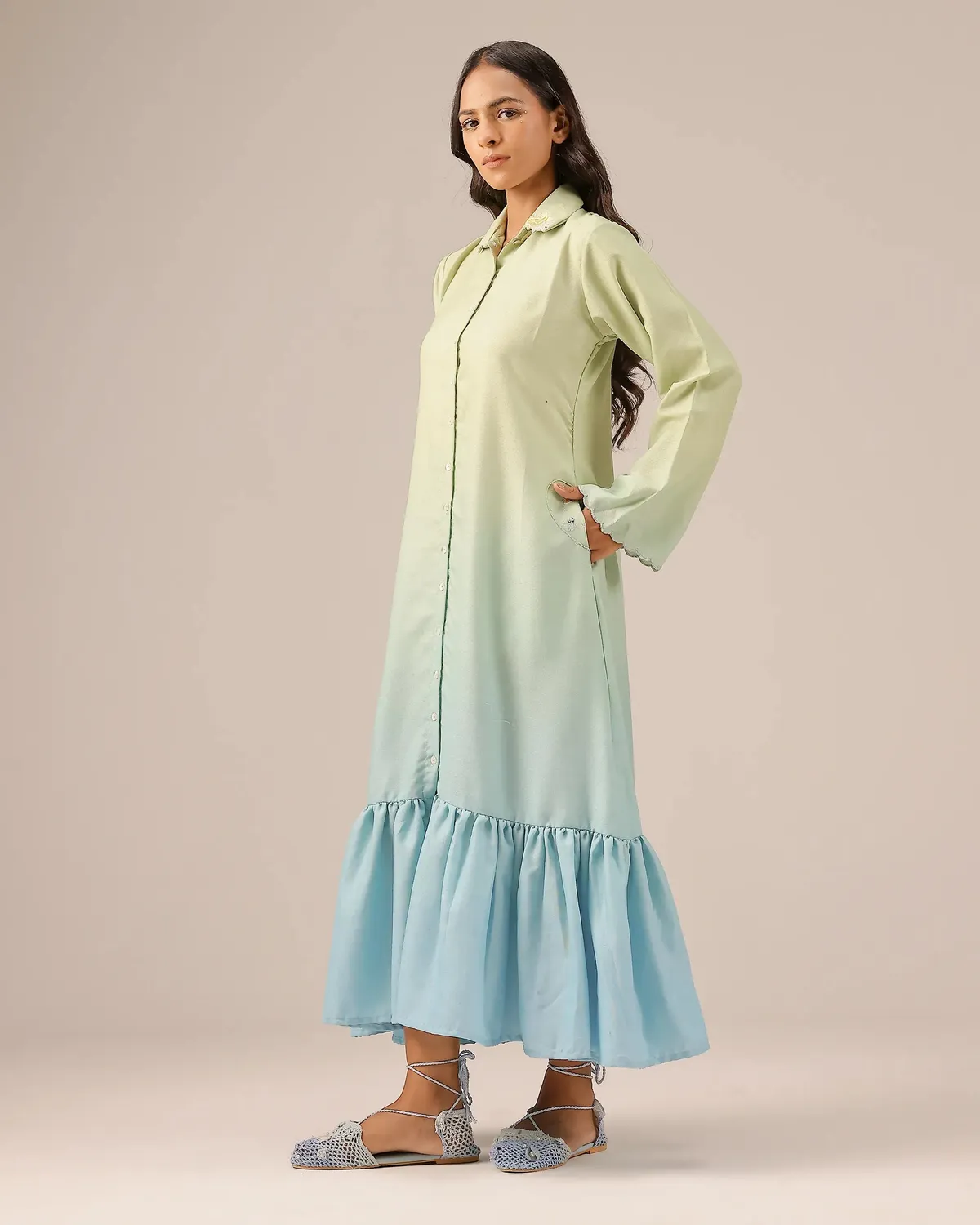 Our Dve Seafoam abito lino verde blu