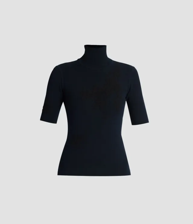 Erdem Jacquard Short Sleeve Knit Top maglia blu navy