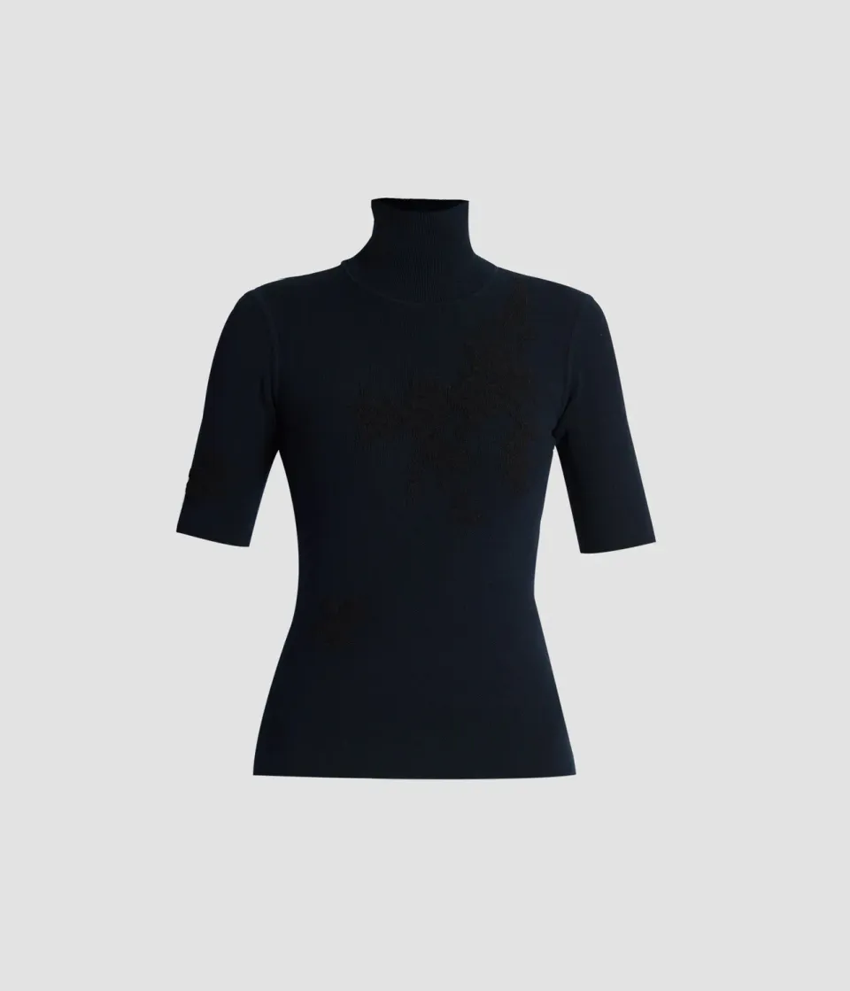 Erdem Jacquard Short Sleeve Knit Top maglia blu navy