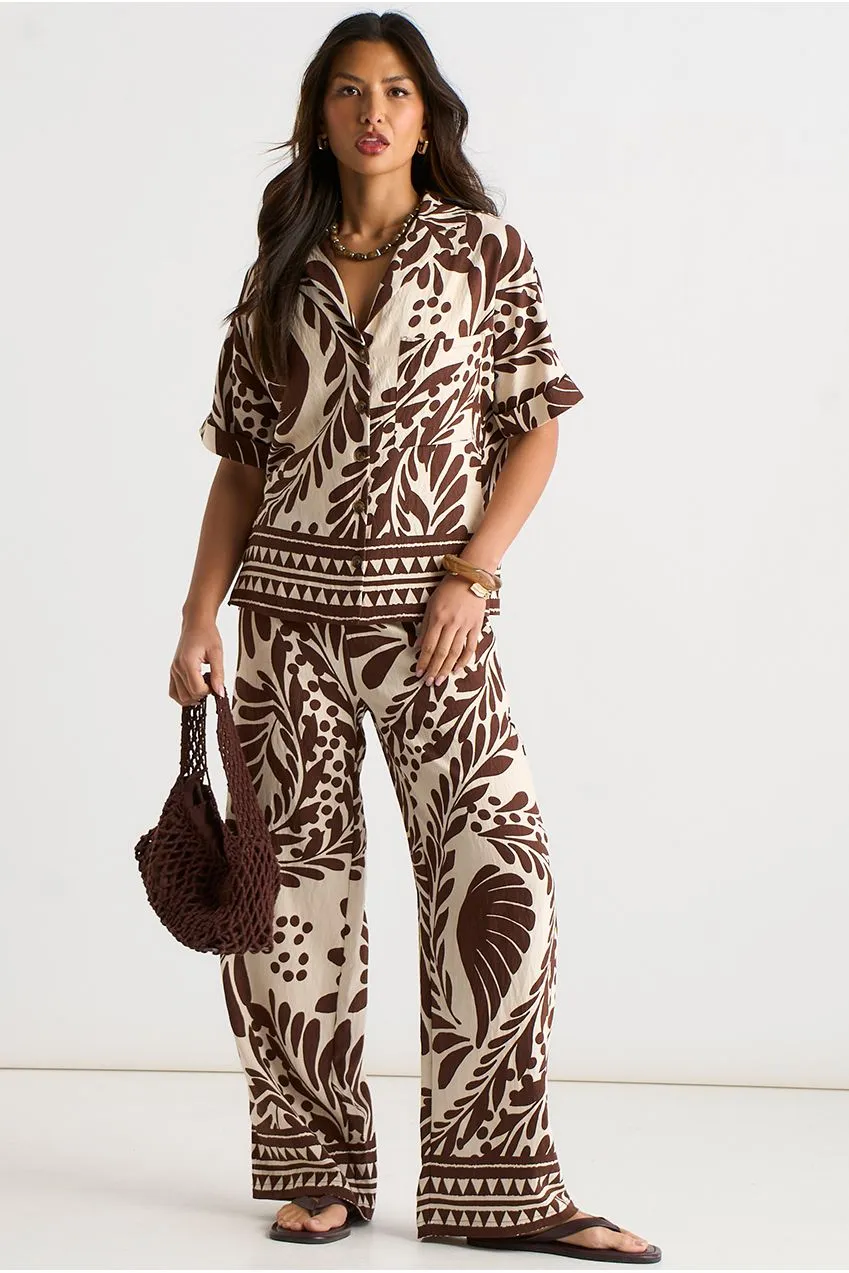 Gini London Camicia Resort Cioccolato Bordo Floreale