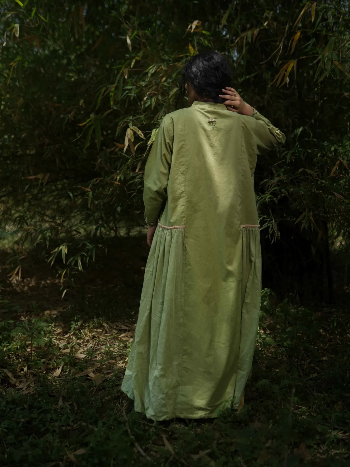 Our Dve Rabia completo abito giacca verde rosa cotone