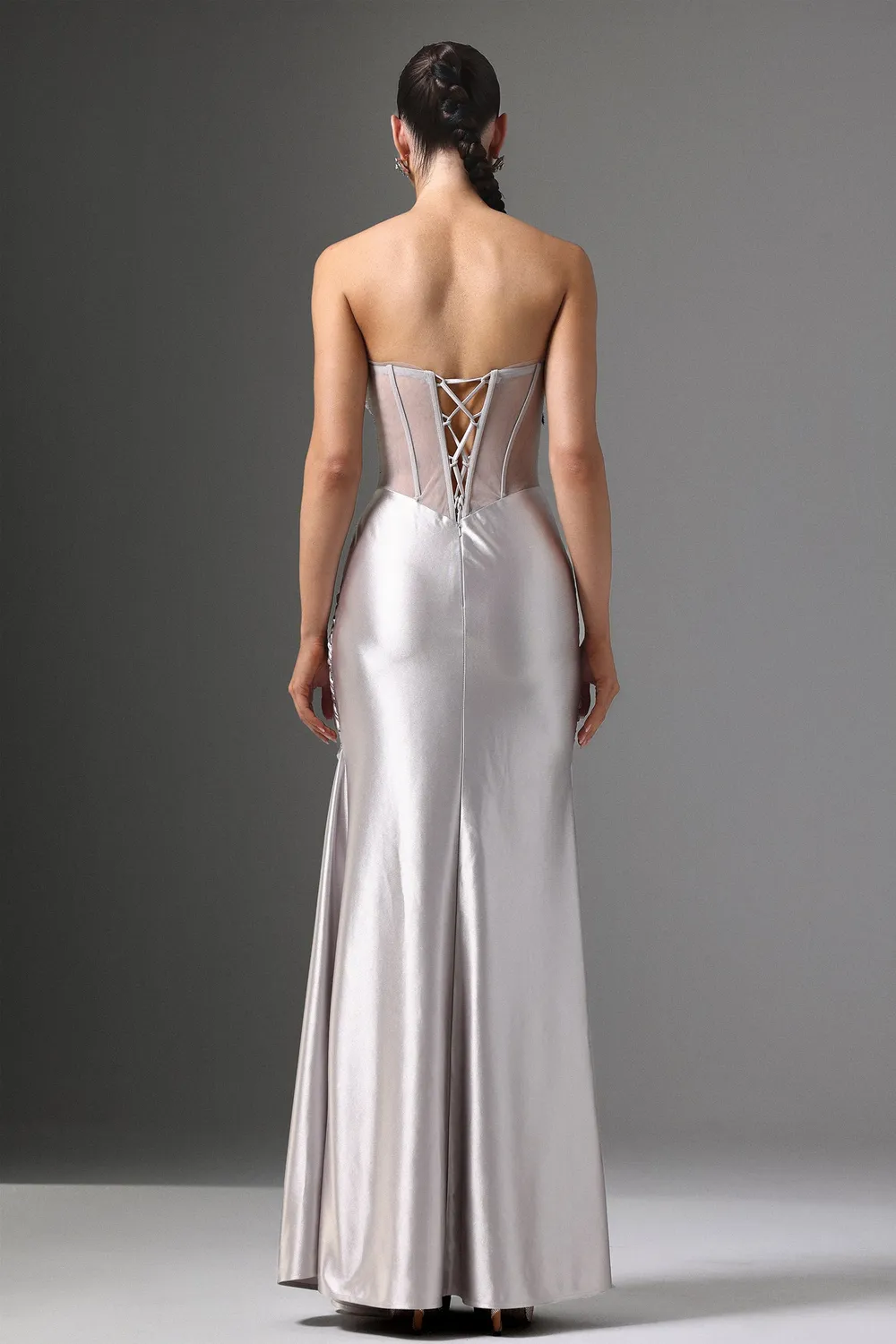 Bella Barnett Denny abito maxi paillettes argento S