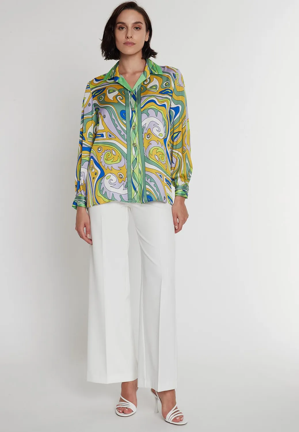 Ana Alcazar Pebely camicia satin fantasia verde