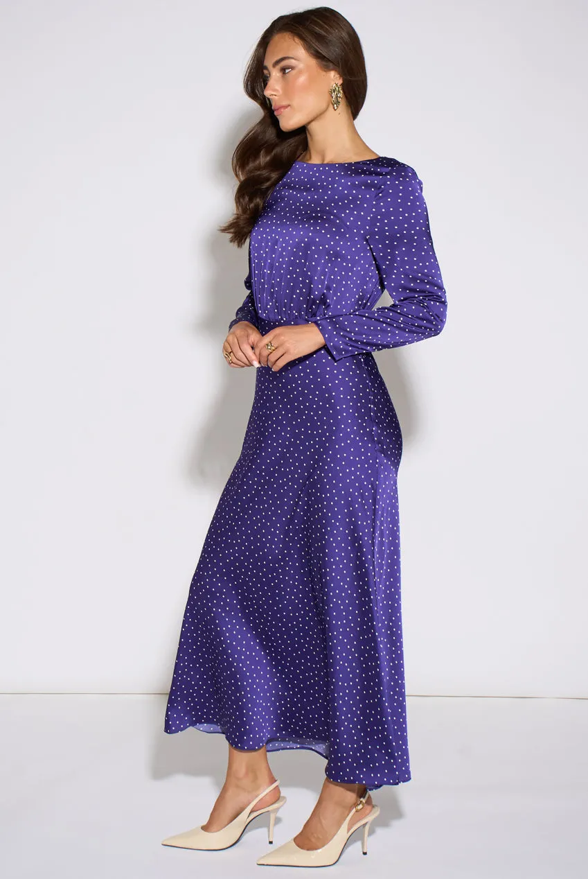 Gini London Blue Spot abito midi blu satin