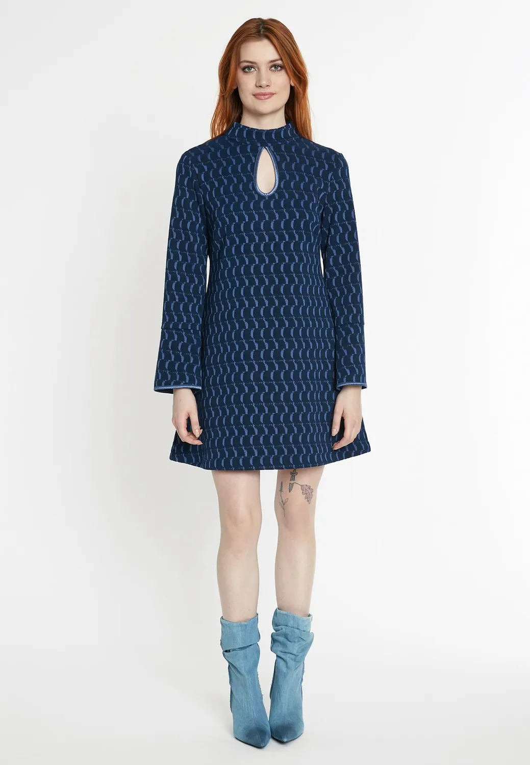 Ana Alcazar Siwea abito svasato jacquard blu viola