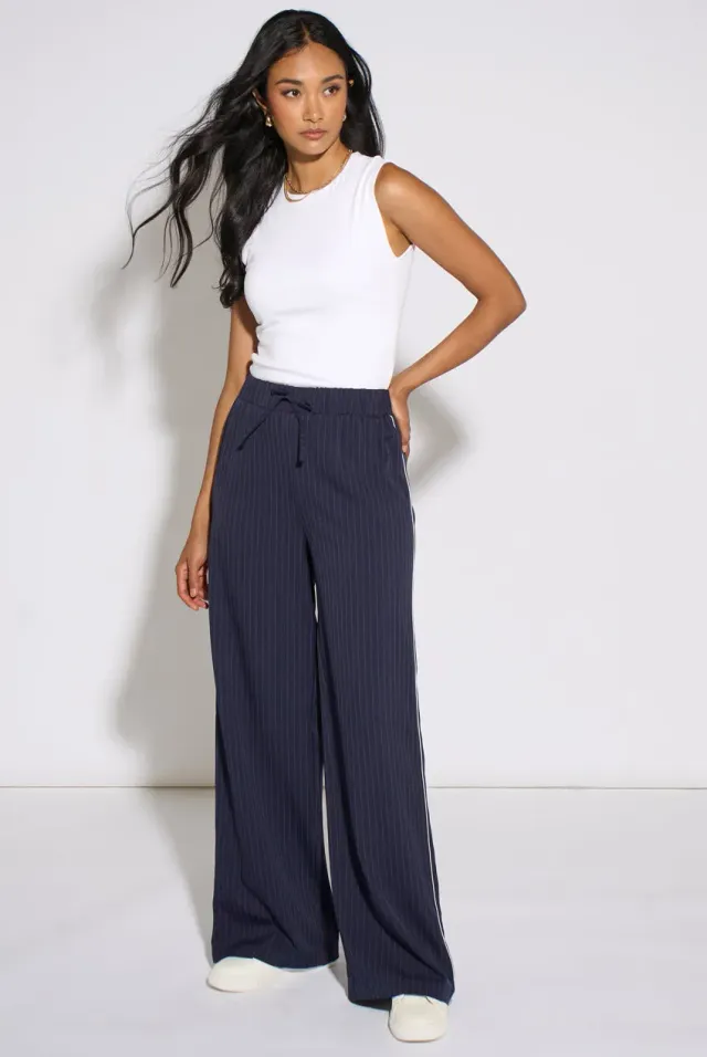 Gini London Pantaloni Jogger Gessati Blu Navy