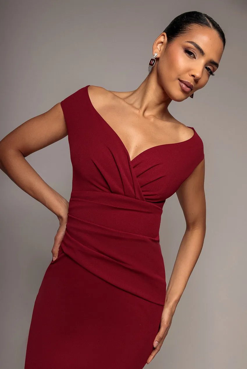 Goddiva Bardot Scuba Crepe abito vino spalle scoperte