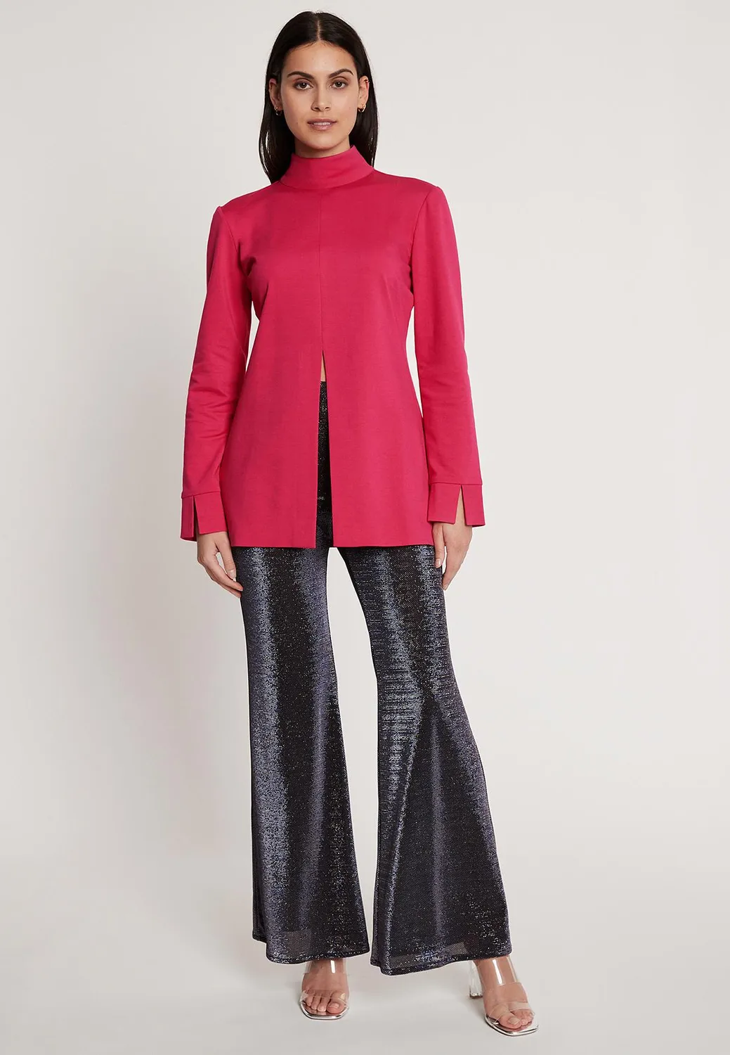 Ana Alcazar Iwane top lungo rosa collo alto
