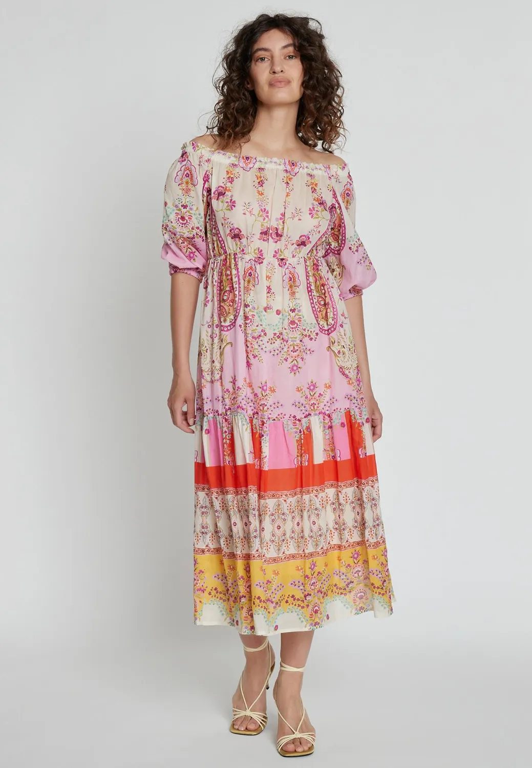 Ana Alcazar Kaja abito lungo carmen fiori rosa rosso