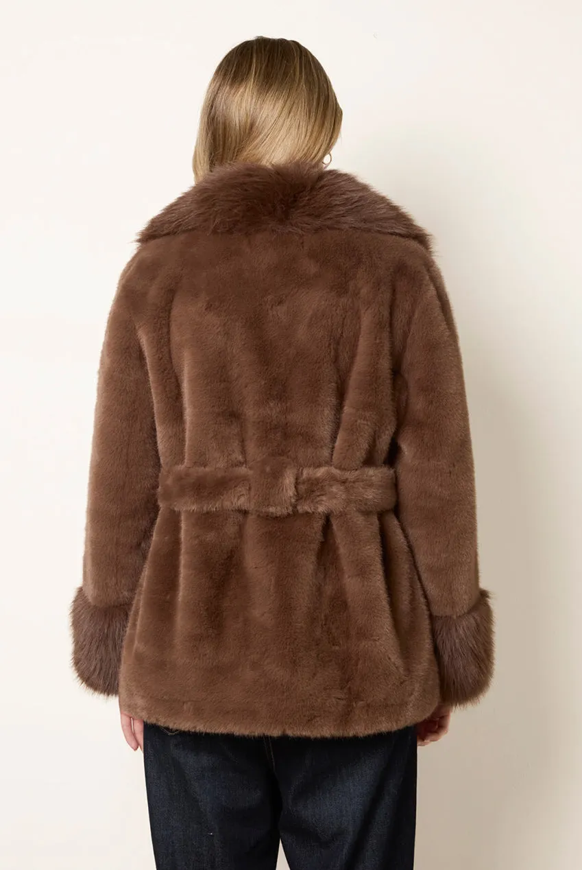 Blue Vanilla Plush cappotto marrone pelliccia cintura