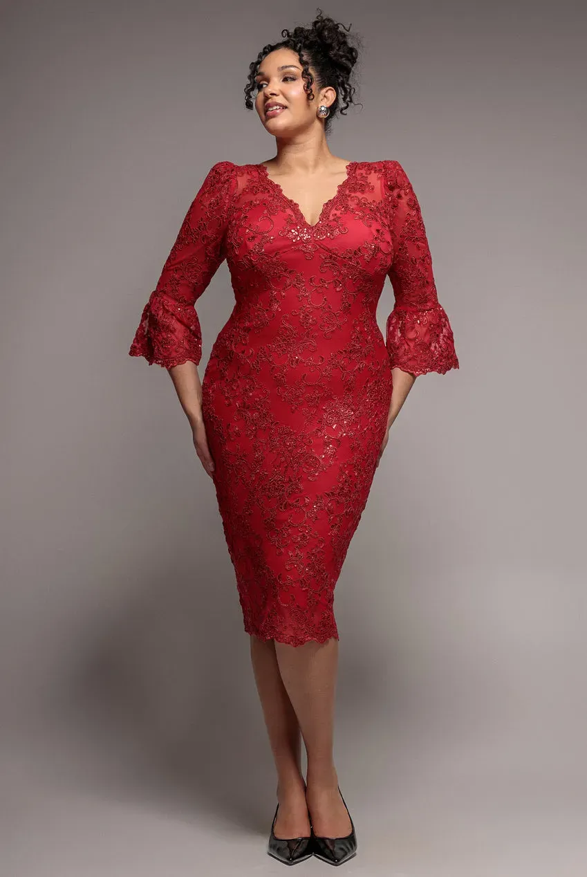 Goddiva Plus DR3960 abito midi rosso pizzo taglia 18