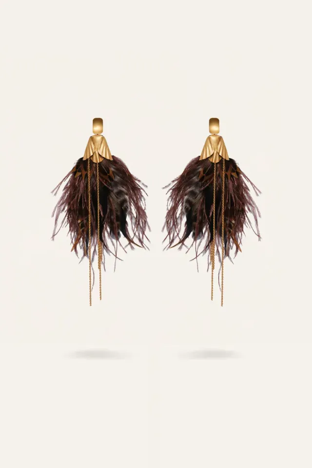 Johanna Ortiz Luminous Fortune orecchini piume marrone