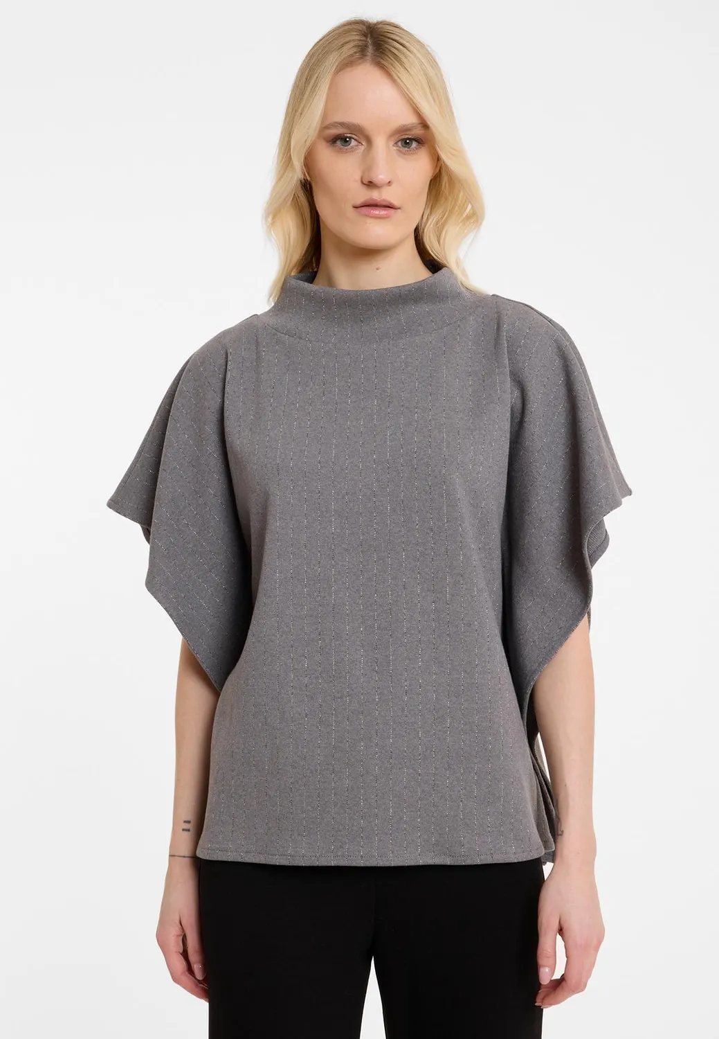 Ana Alcazar Antesa top grigio lurex gessato