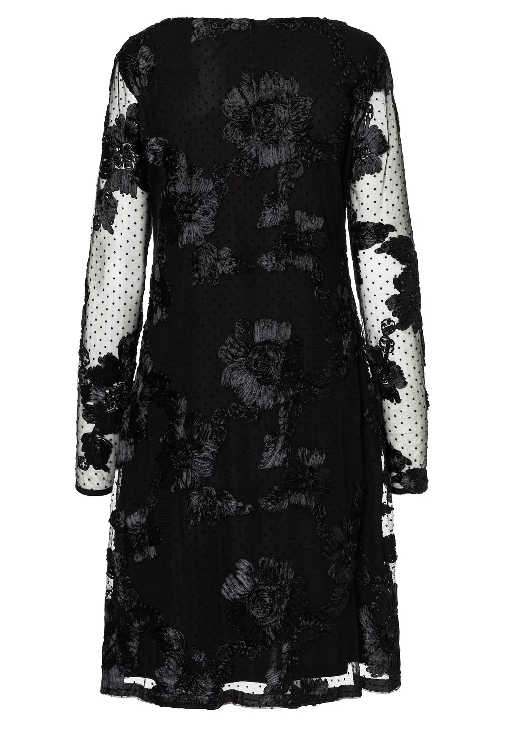 Ana Alcazar Elodrey abito nero pizzo floreale godet