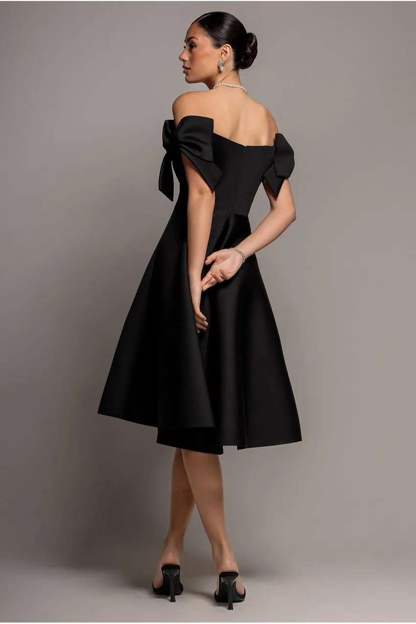 Goddiva Bardot DR5125 abito midi nero scollatura bardot