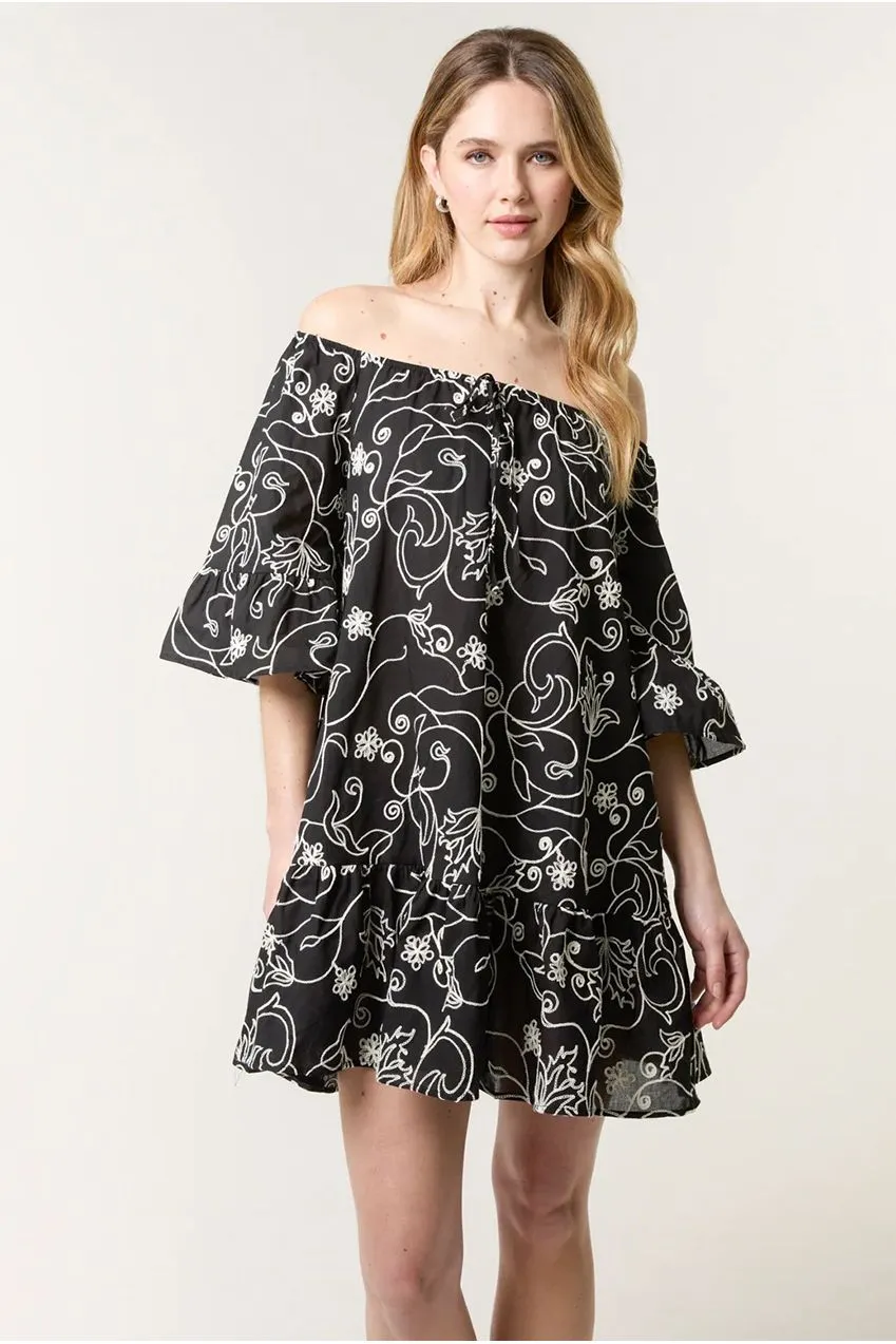 Blue Vanilla Embroidered Smock abito mini nero S/M cotone