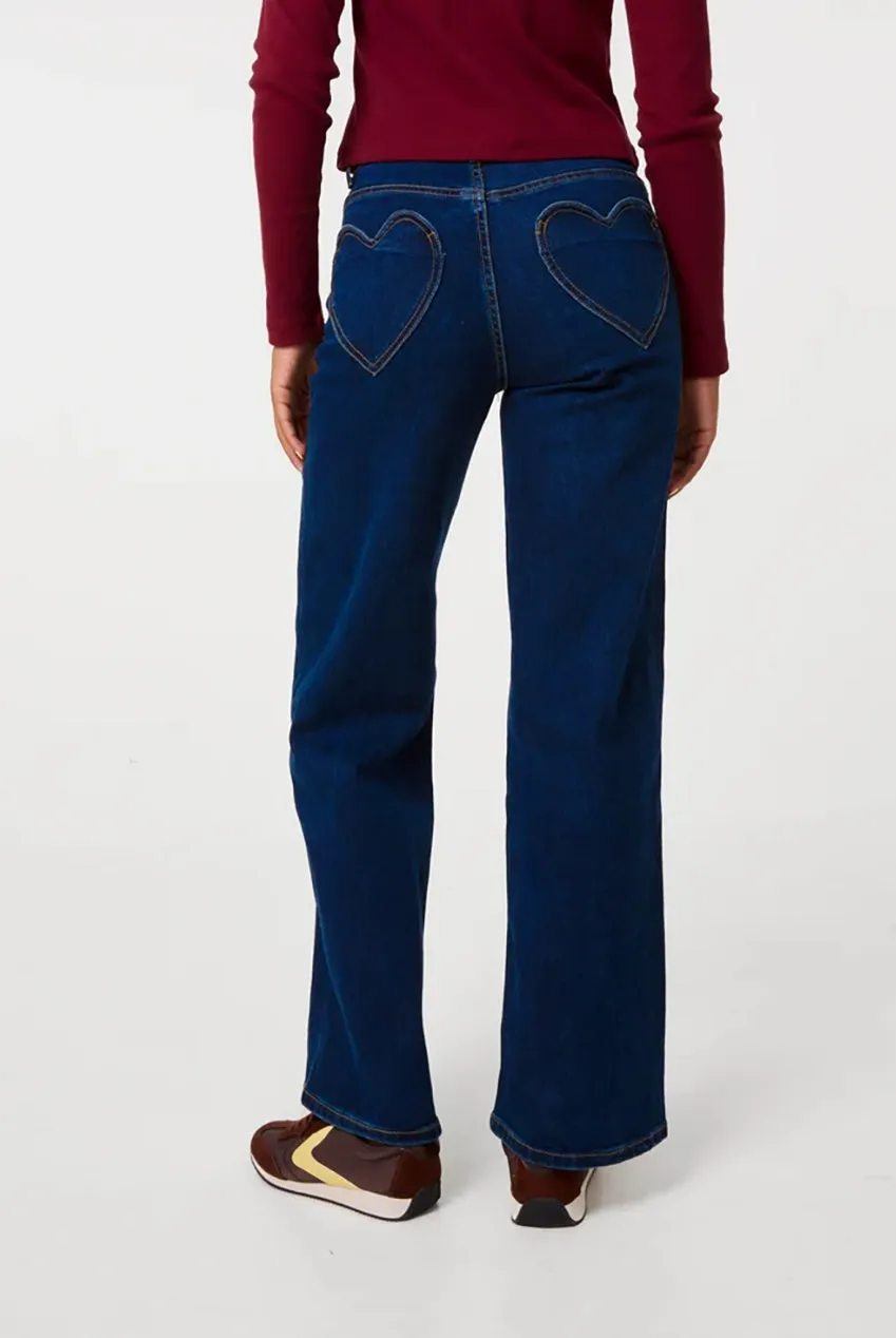 Pink Vanilla Jeans Dritti Denim Indaco Tasche Cuore 8