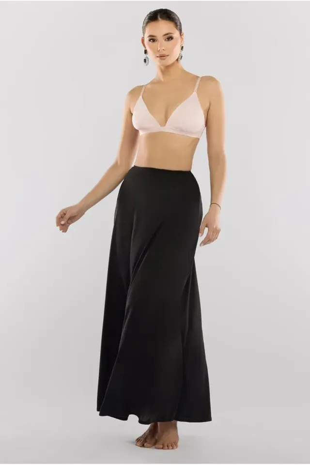 Goddiva Jersey Lining gonna maxi nera beige crema jersey