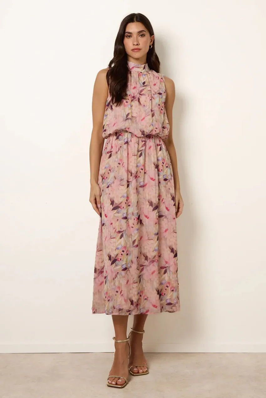 Blue Vanilla Watercolour abito midi rosa floreale