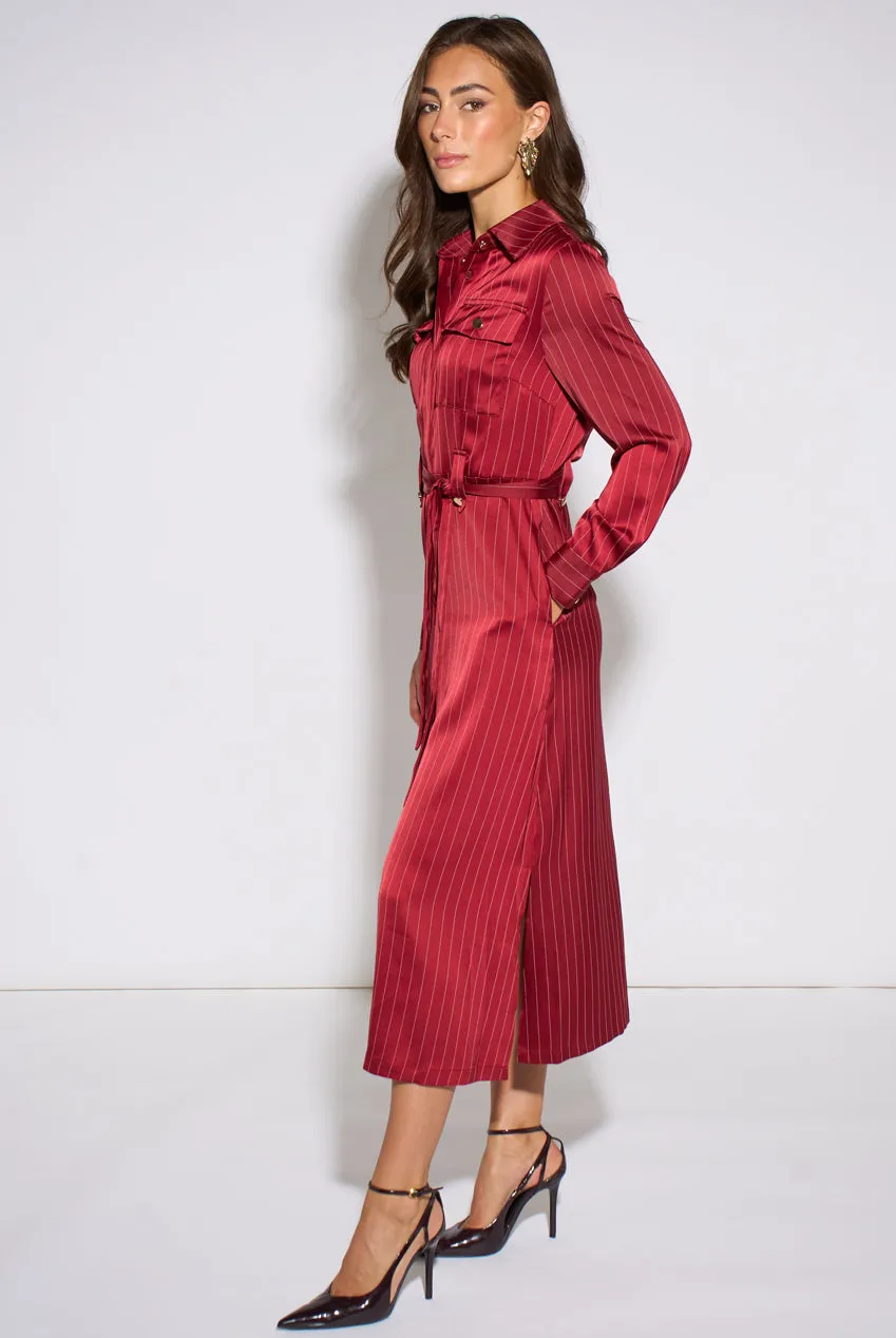 Gini London Pinstripe abito camicia berry 10 maniche