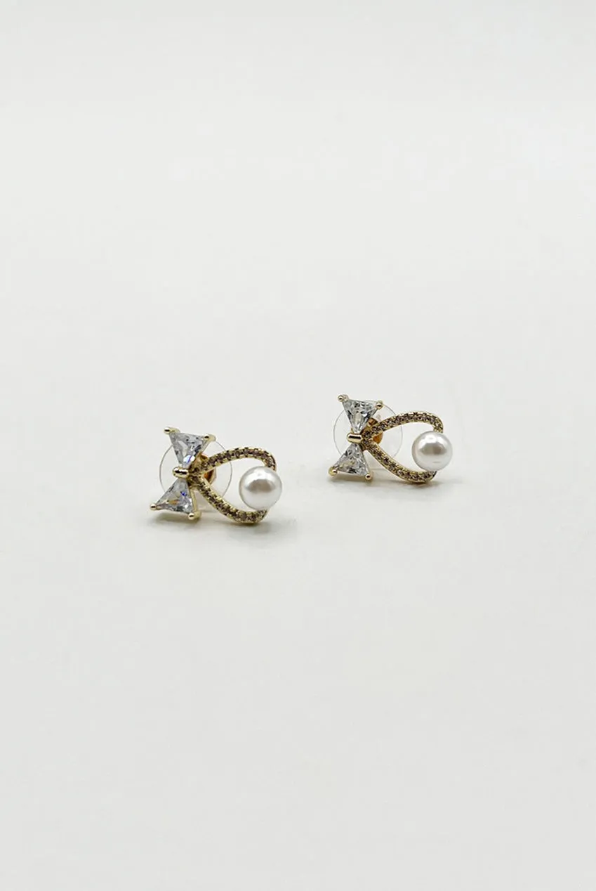SVNX Bow orecchini fiocco oro perla pendente zirconi