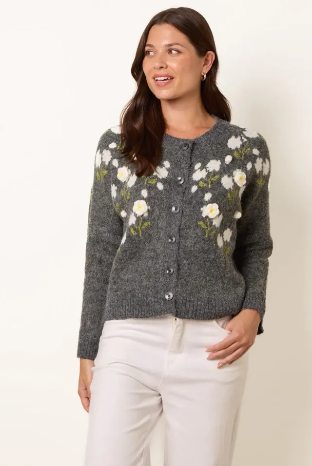 Blue Vanilla Floral Knit cardigan grigio scuro fiori