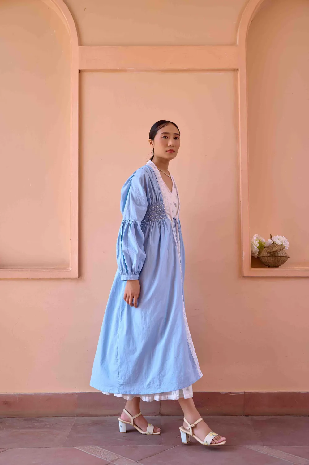 Our Dve Rose Dress and Jacket Set blu cotone