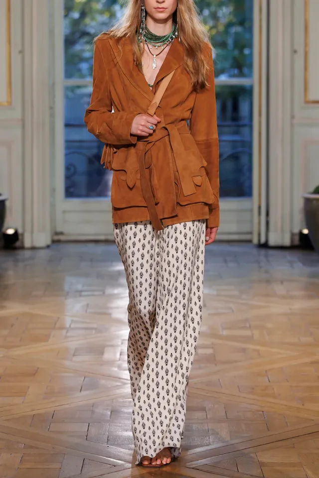 Johanna Ortiz Musical pantaloni seta ecru vita alta