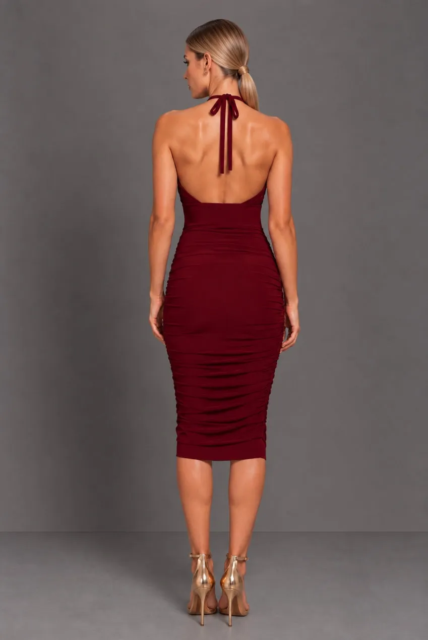 Honor Gold Erin abito midi berry halter schiena nuda