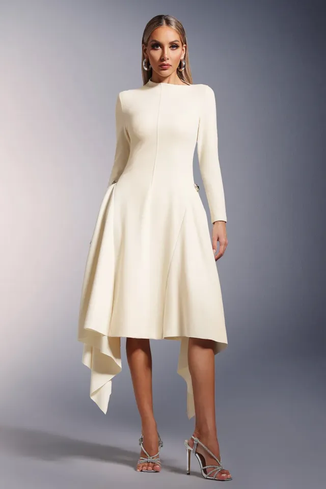 Bella Barnett Sylvia abito midi bianco maniche lunghe