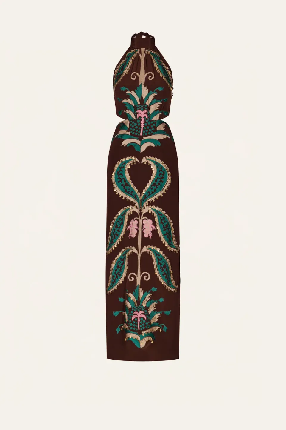 Johanna Ortiz Promised Land abito seta cioccolato verde