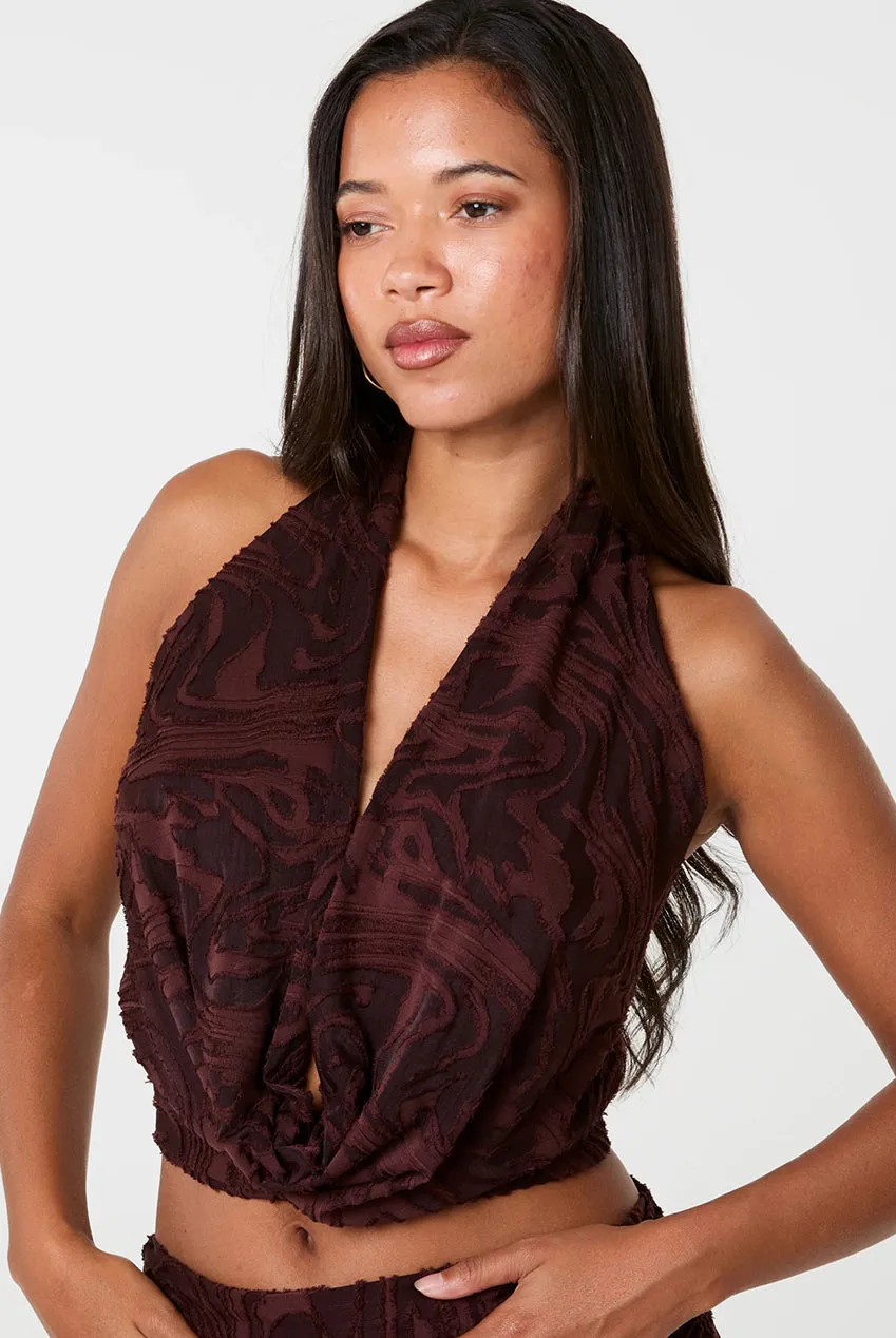 Pink Vanilla Jersey Jacquard top halter cioccolato