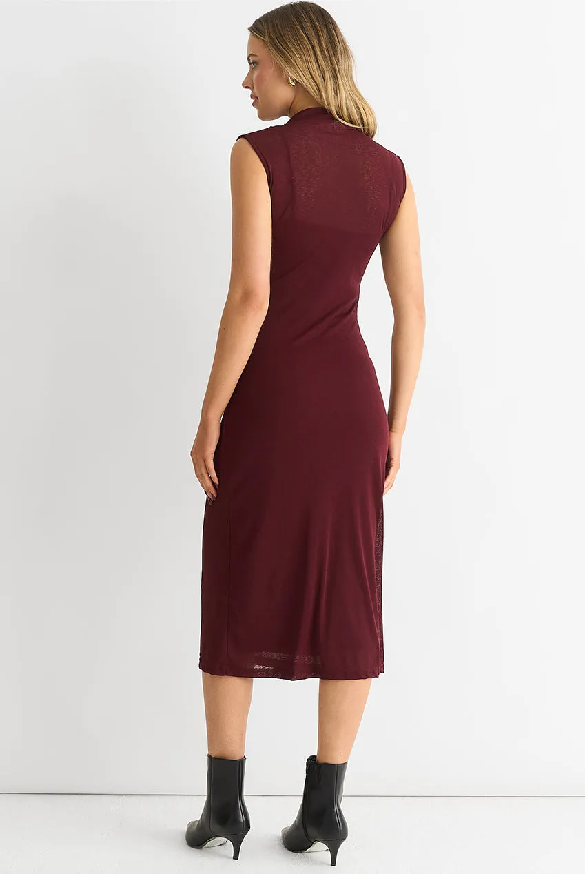 Gini London Ruched Jersey abito midi bordeaux drappeggiato