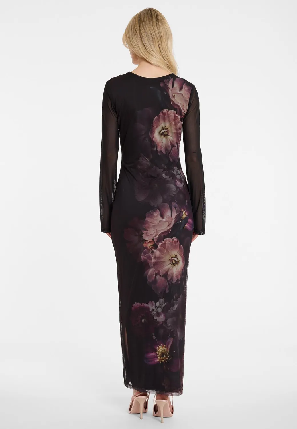 Ana Alcazar Azori abito maxi rete nero fantasia floreale