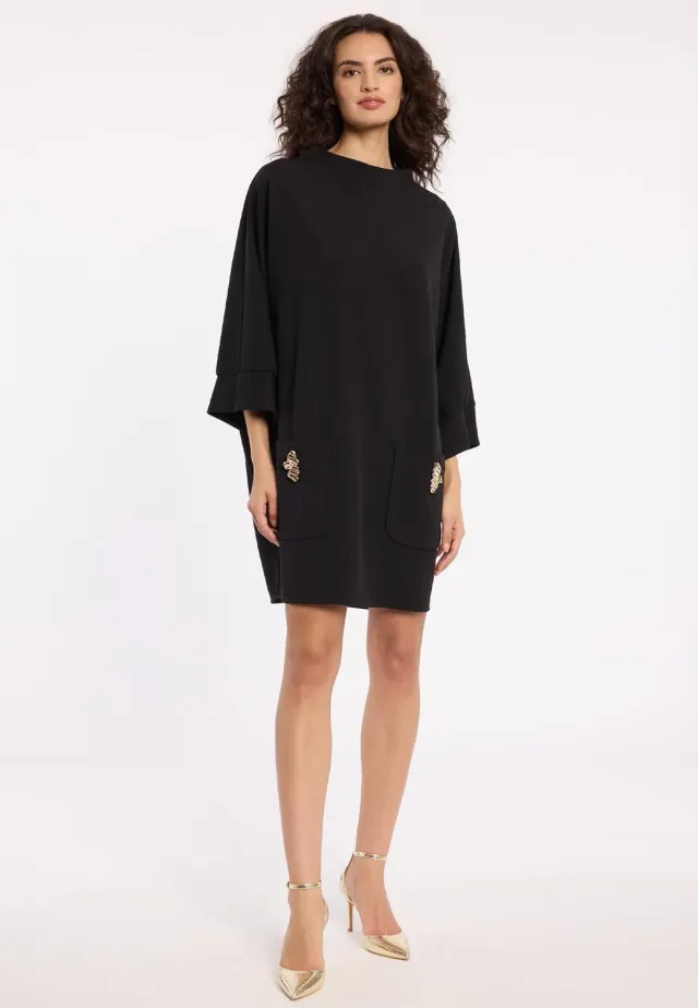 Ana Alcazar Adwa abito oversize nero tasche oro
