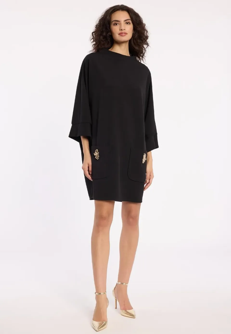 Ana Alcazar Adwa abito oversize nero tasche oro