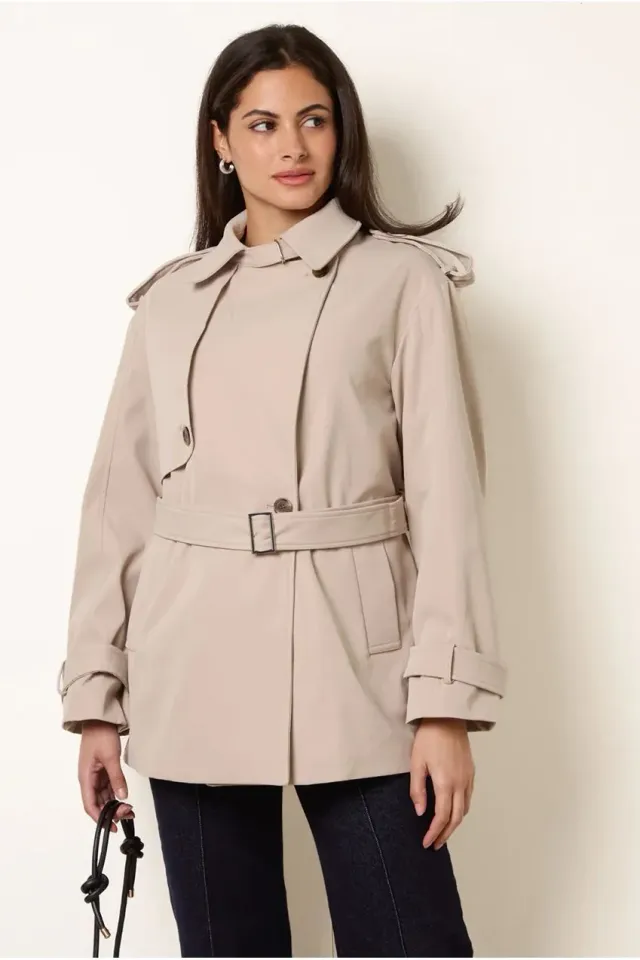 Blue Vanilla Short Trench cappotto corto stone cintura