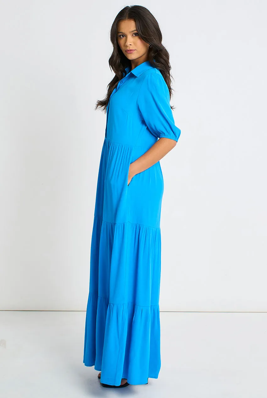 Gini London Button abito skater blu maxi