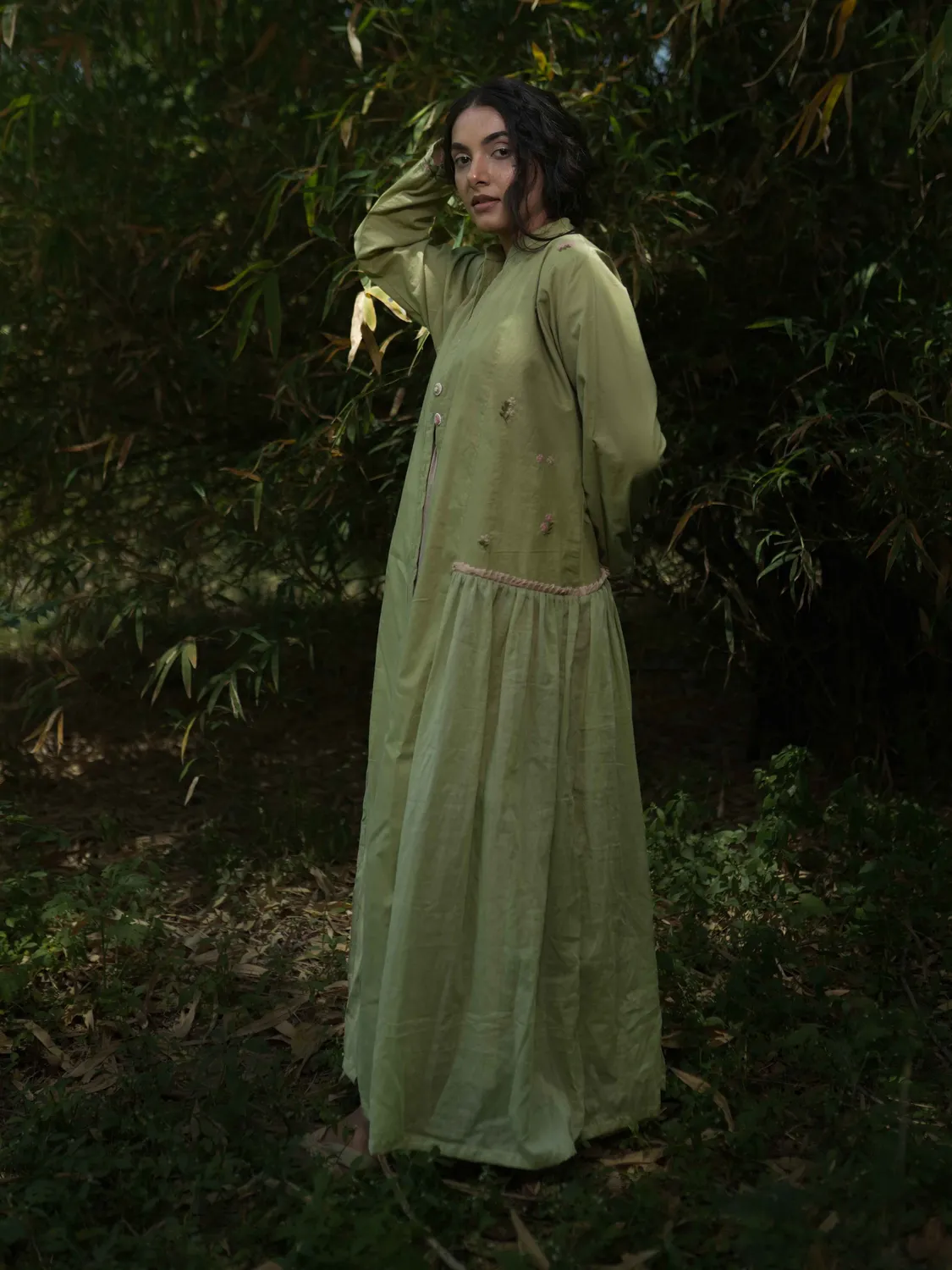 Our Dve Rabia completo abito giacca verde rosa cotone
