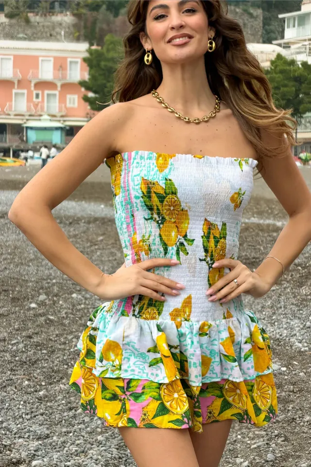 Antica Sartoria Agrumi FC133 abito corto giallo spalle scoperte