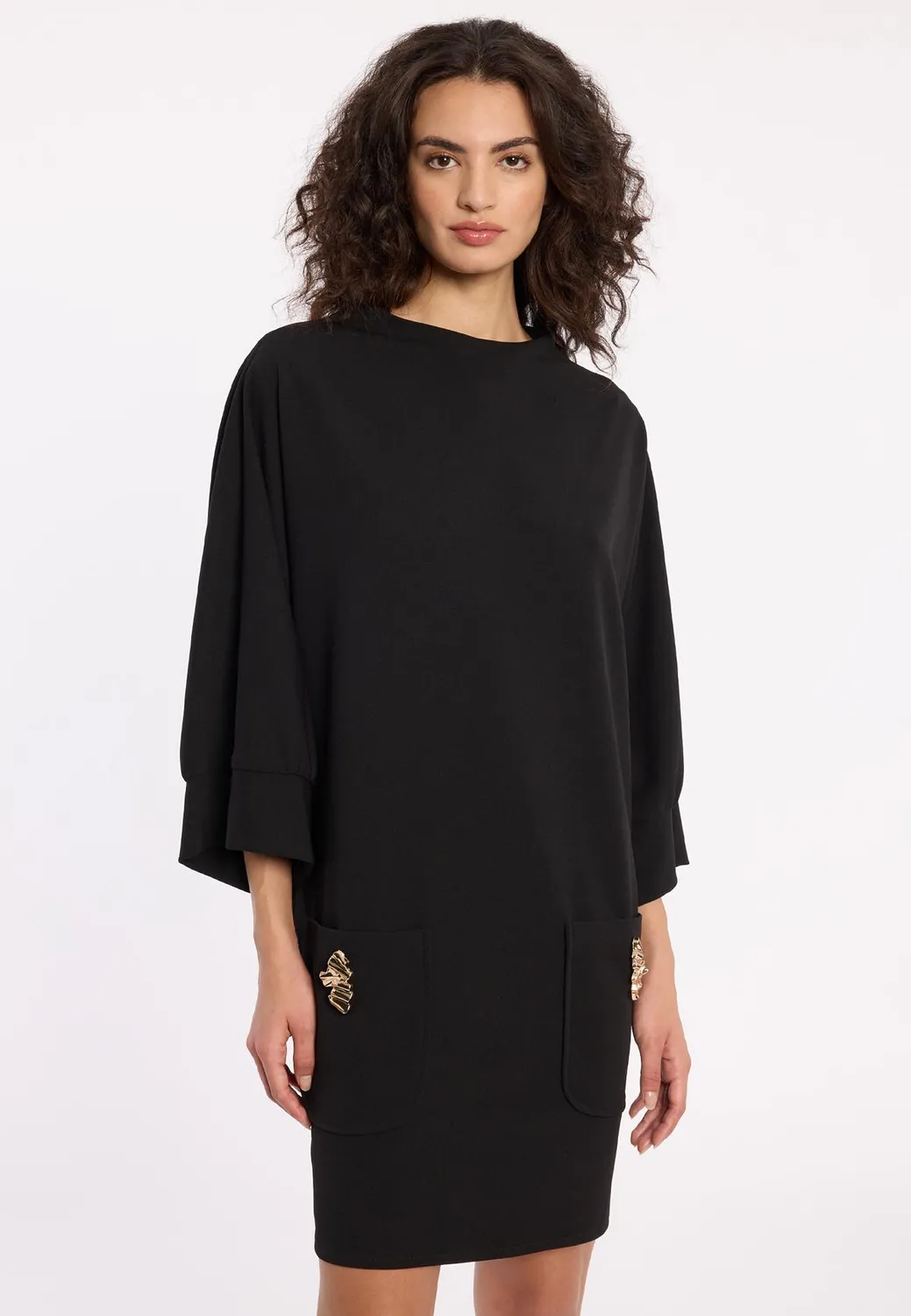 Ana Alcazar Adwa abito oversize nero tasche oro