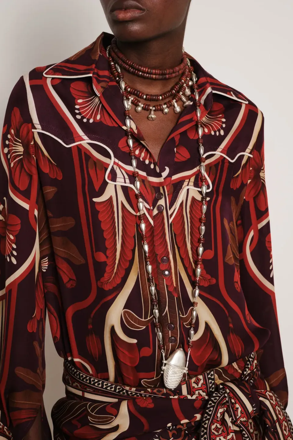 Johanna Ortiz Viaje Eterno camicia seta vino foulard
